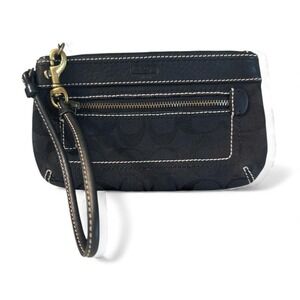 Coach Signature C Monogram Wristlet Pouch Black Leather Trim